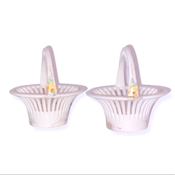 Two Miniature German Porcelain Weave Baskets • Hand Painted • Stamped & Numbered - Picture 5 of 10